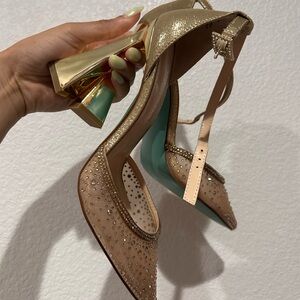 Betsey Johnson Gold and Tan Slingback Heels